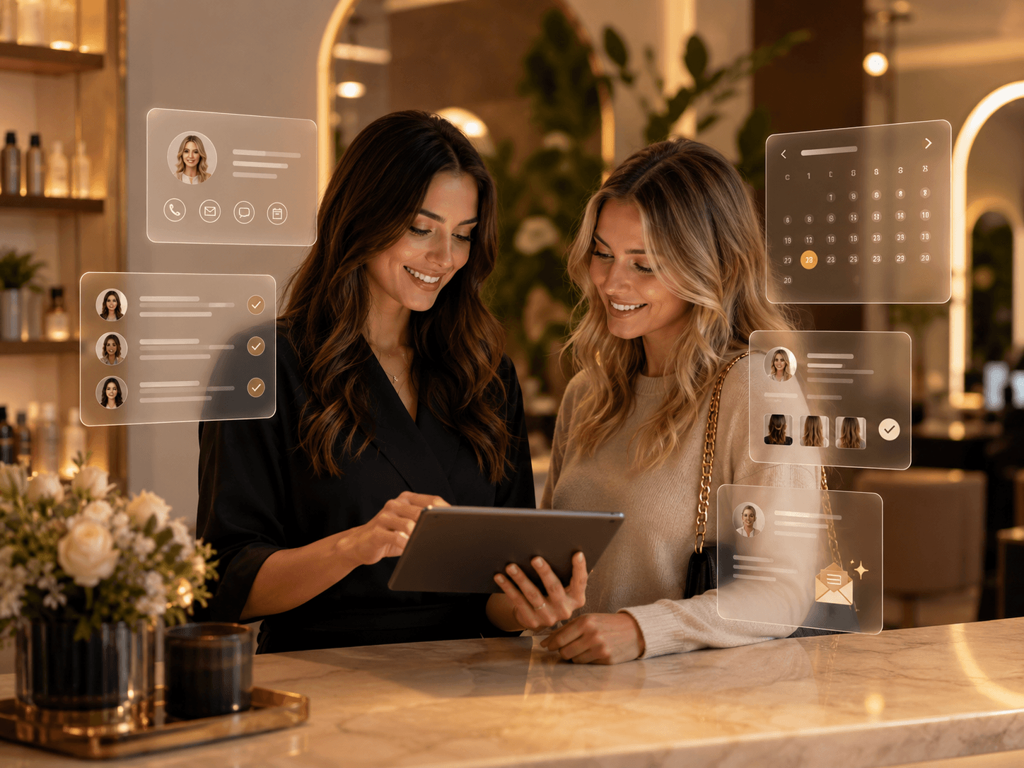AI receptionist managing clinic bookings with tablet and automated scheduling system